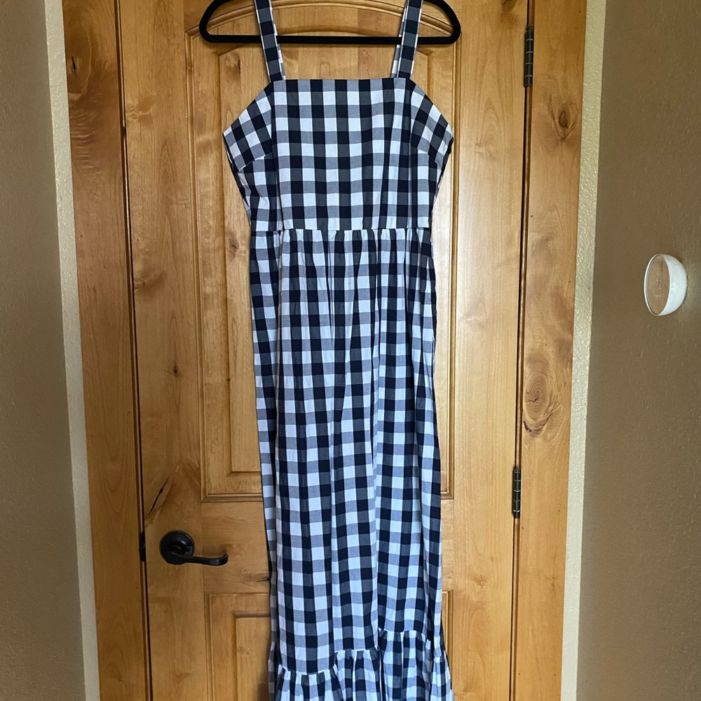 J.crew maxi gingham dress, NWT, navy and white, size M